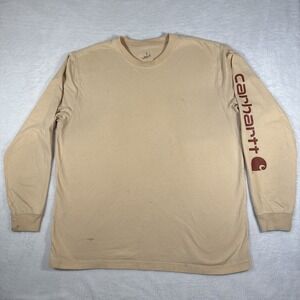 Carhartt Shirt Men's Large Long Sleeve Brown Arm Spell Out Loose Fit Shirt